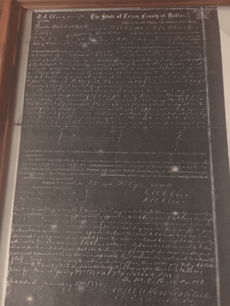 1884 deed to the creek-side property for the first White Rock Chapel church